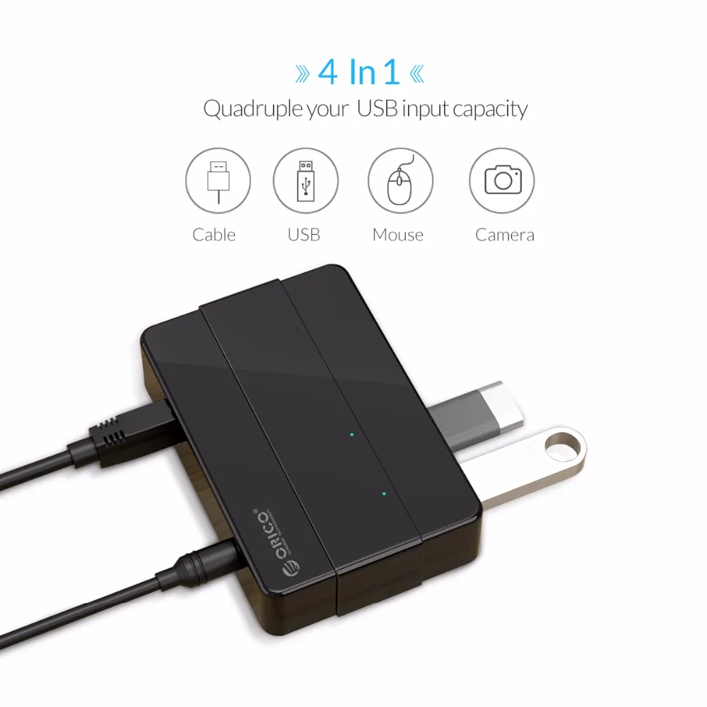 ORICO 4 Порты и разъёмы USB3.0 HUB 5 Гбит SuperSpeed Портативный 12V2. 0A Мощность адаптер через контроллер 3.3Ft для ноутбука рабочего периферийных устройств