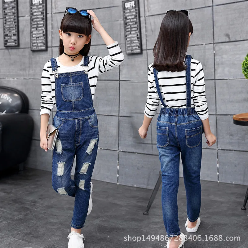 Fashion 2018 New Big Girls Jeans Overalls Spring Fashion Children