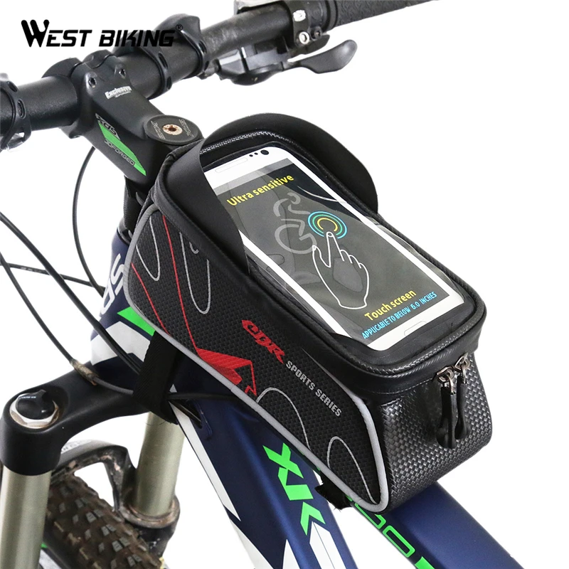 

WEST BIKING 6 inch Smart phone Waterproof TPU Sensitive Touch Screen Cycling Front Tube Bag Cycling Bike Package Zipper Bags