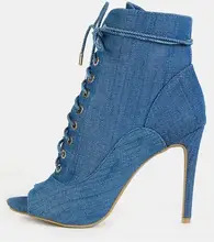 New Designer Blue Denim Woman Ankle Boots 2018 Peep Toe Lace-up Studded Boots Women High Heels Cut-out Gladiator Shoes Boot цена New Designer Blue Denim Woman Ankle Boots 2018 Peep Toe Lace-up Studded Boots Women High Heels Cut-out Gladiator Shoes Boot цены онлайн
