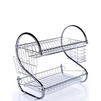 

S-Shaped 2 Layers Dish Rack Tableware Shelf Plate Cutlery Cup Rack Bowl Rack Kitchen Dish Shelf Cutlery Accessories