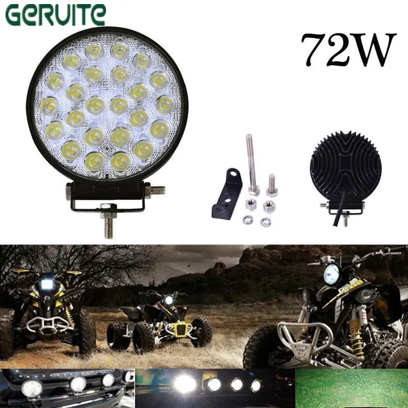 

2PCS/Lot 72W Round Waterproof LED Work Light Truck Driving Lamp Floodlight Offroad Light For ATV SUV Boating Hunting fog light