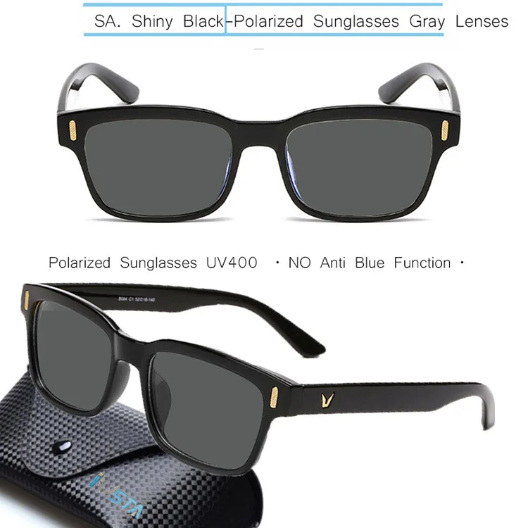 IVSTA поляризованные солнцезащитные очки для мужчин Квадратные Солнцезащитные очки для вождения винтажные готические Роскошные брендовые дизайнерские UV400 Модные стимпанк очки - Цвет линз: Shiny Black-Gray