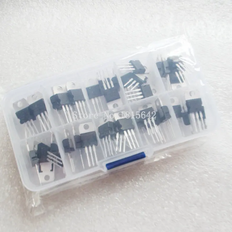 50PCS LM317T L7805 L7806 L7808 L7809 L7810 L7812 L7815 L7818 L7824 Transistor Assortment Kit 10value Voltage Regulator Box
