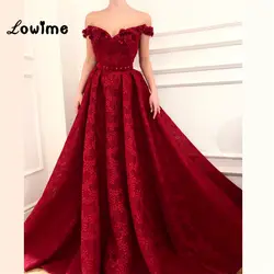 Вечерние платья Кружева с открытыми плечами красные вечерние платья Дубай турецкий Кафтан Вечернее платье формальное платье 2018 новый