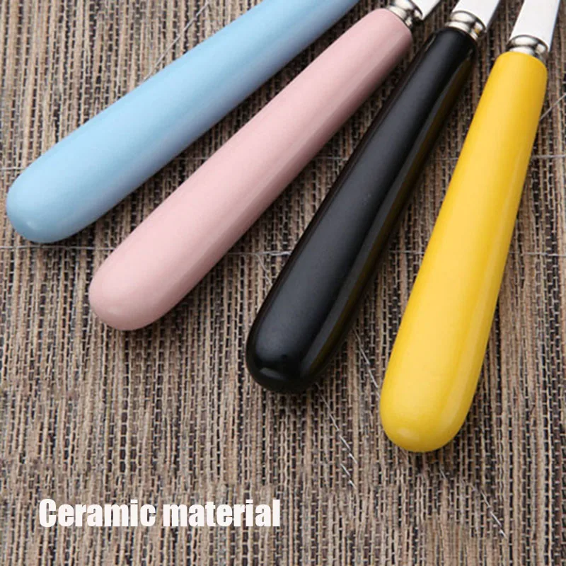 Palillos vajilla cuchara tenedor Picnic Set manija de cerámica de acero inoxidable viajes Spork Camping conjuntos para senderismo playa barbacoa