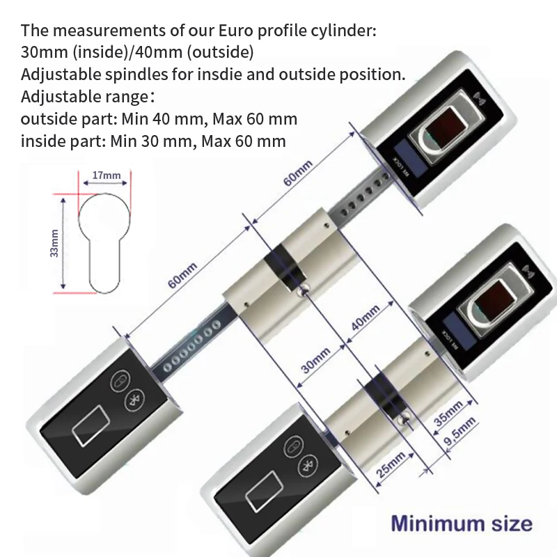 Intelligent Bluetooth Smart electronic cylinder lock with code card and bluetooth Mobile App controlled 