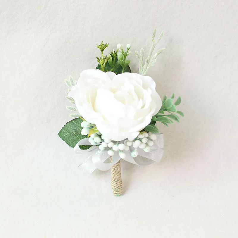 boutonniere prom wedding groom flower marriage corsages white pink roses  (11)