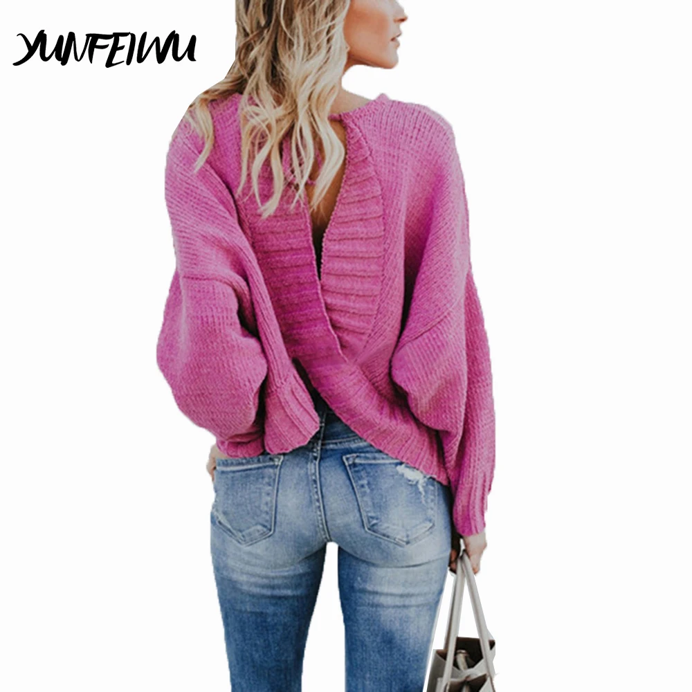 cross wrap backless sweater