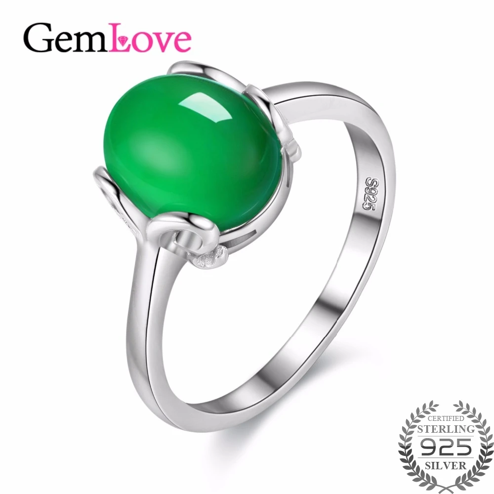 Gemlove халцедон натуральный зеленый циркон кольцо женский gemstone стерлингового