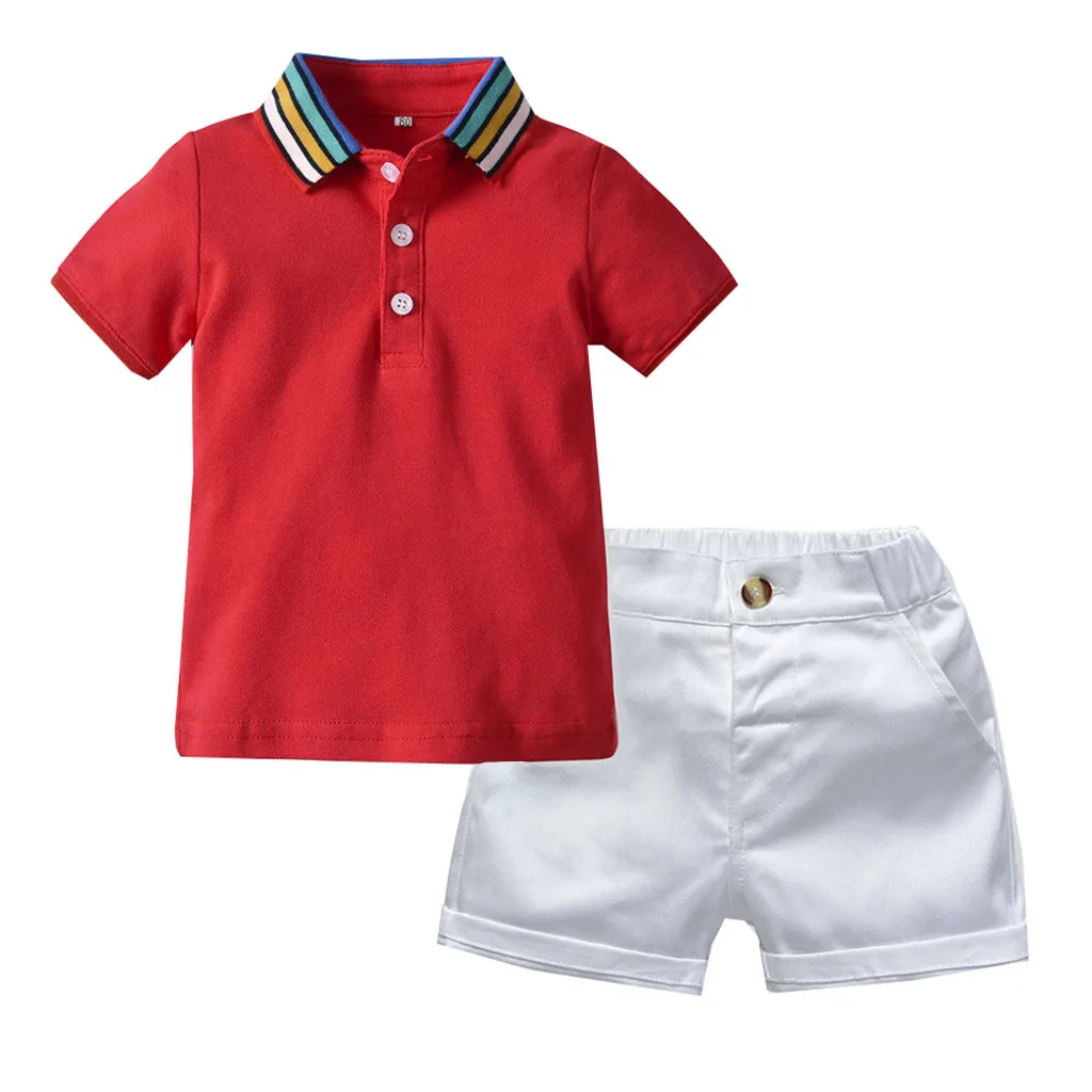 Новая модная летняя футболка-поло для маленьких мальчиков с радужным принтом, топы+ однотонные шорты, одежда,,, Z4