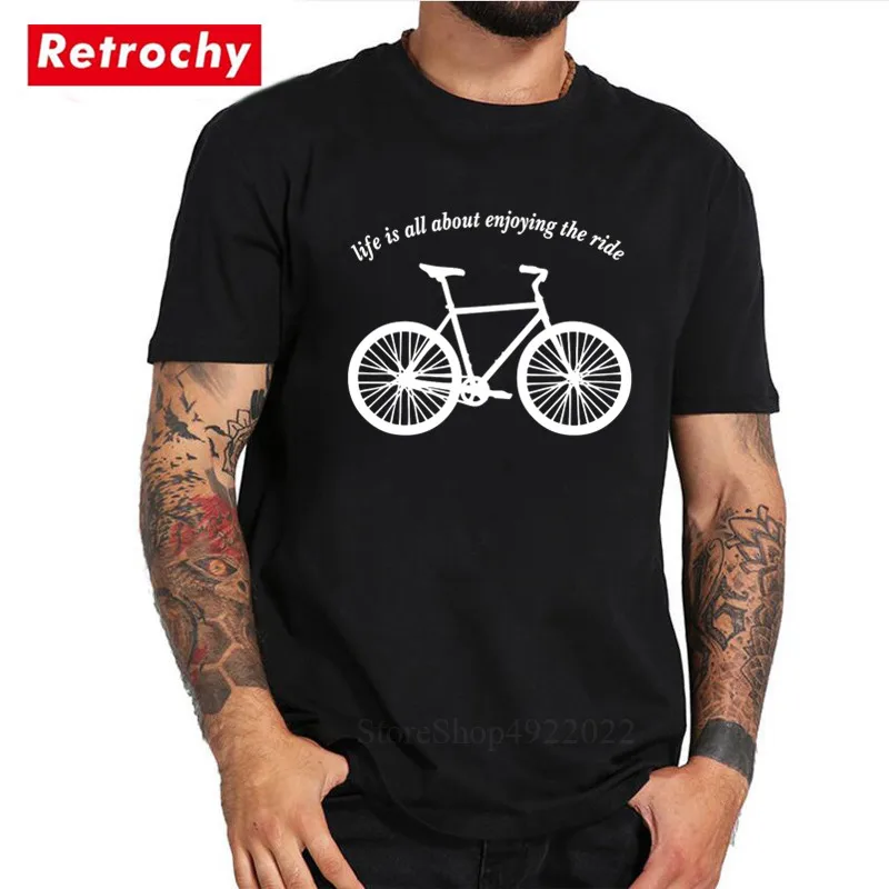 

MTB T-Shirt Men Creative Design Enjoy The Ride Bicycling T Shirts Funny Mountain Biker Heartbeat Tshirt Cycling Big Size Clothes