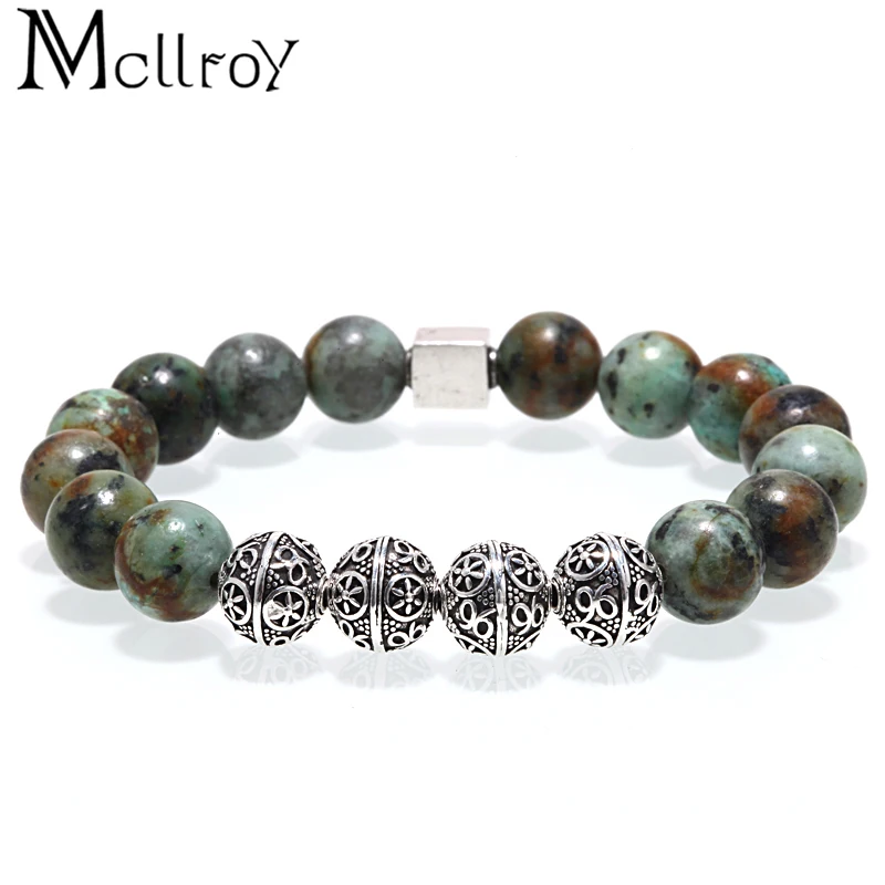 Mcllroy мужские браслеты с бусинами, натуральный камень, бусины, тайские серебряные браслеты, 3 цвета, ювелирные изделия, подвески для мужчин, подарок на день Святого Валентина
