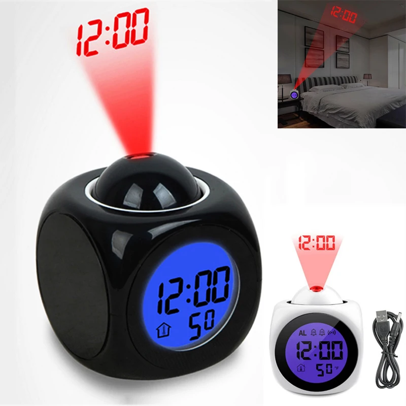 Multi-Function Led Alarm Clock With Night Lights Digital Time LCD Voice Temperature Projection Light Table Lamps For Desk Travel | Освещение