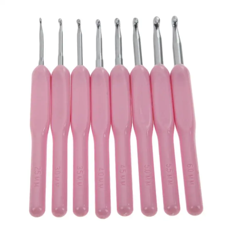 

8pcs/set Soft Silicone Handle Ergonomic Grip Aluminum Crochet Hooks Knitting Needles Set For Loom Tool 2.5-6.0mm Sewing Tools