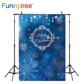 

Funnytree photo background christmas blue white floral frame snowflake bokeh spot photography backdrops wallpaper photocall