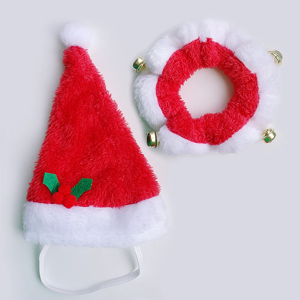 Christmas Pet Dog Accessories Collar Hat Cat Accessories Cap Pet Supplies Dogs Christmas Decoration Ornament Jingle Bell