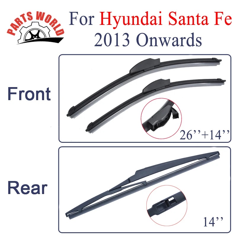 Combo Silicone Rubber Front And Rear Wiper Blades For Hyundai Santa Fe,2013 Onwards,Windscreen Wipers Car Accessories