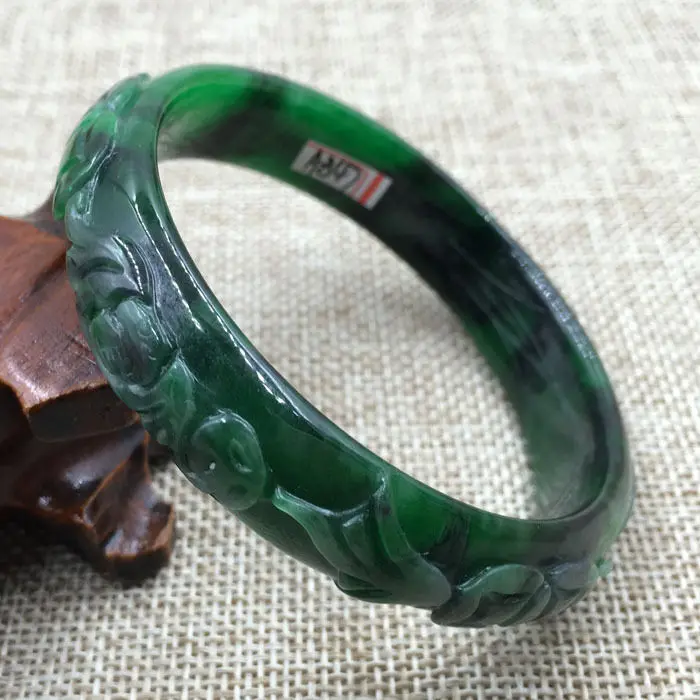 

60mm Vintage Chinese Hand-carved Emerald Green Jadeite Jade Bracelet Bangle 847 a 5.19