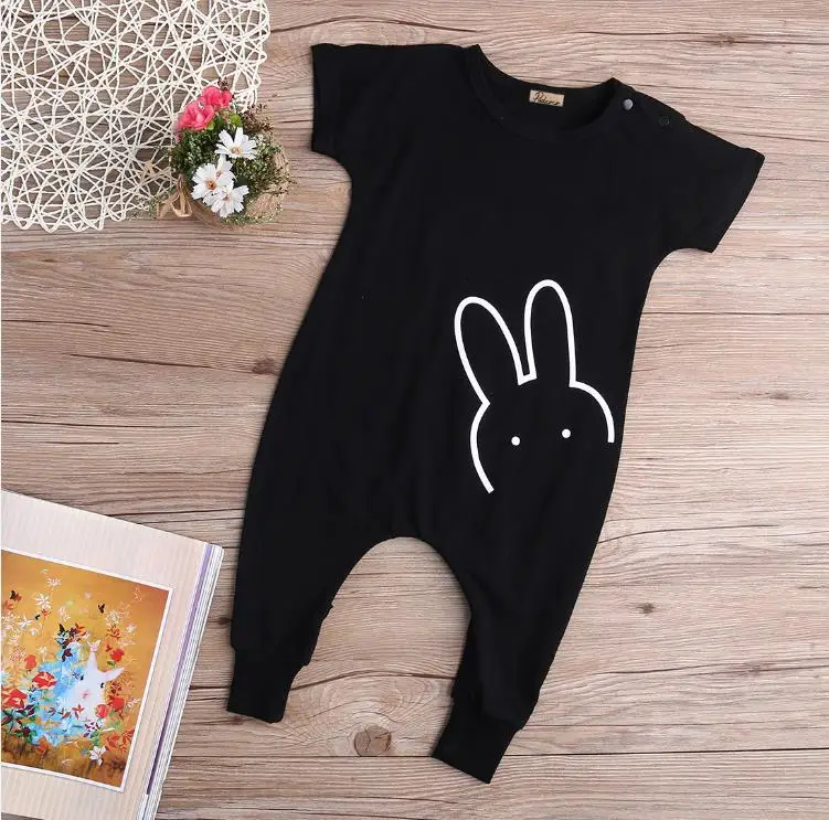 Summer Boys Girls Cotton Rabbit Bunny Girl Clothing Kids Baby Boy Clothes Romper Jumpsuit Black