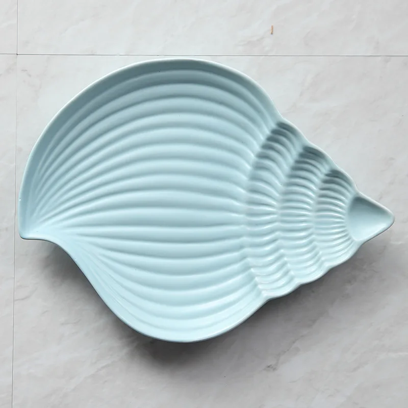 Креативная матовая керамическая тарелка s ins в форме раковины, посуда, керамическая тарелка, блюдо в стиле вестерн, тарелка для хранения ювелирных изделий, 9 дюймов - Цвет: Light Blue