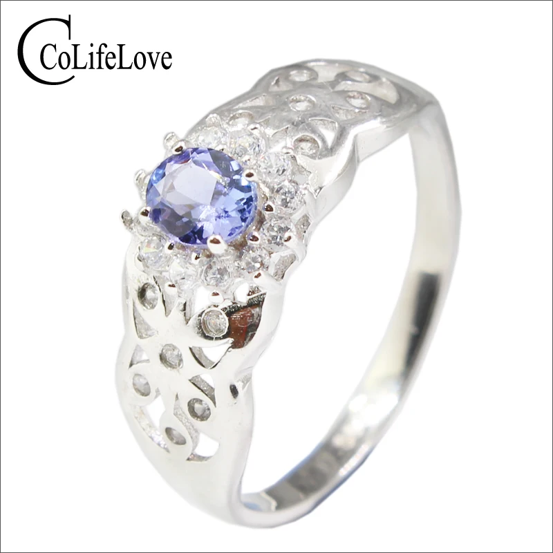 Fashion silver gemstone engagement ring with natural VS grade tanzanite solid 925 for party | Украшения и аксессуары
