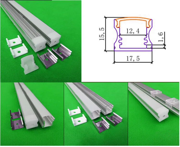 10x1 м алюминиевый профиль для светодиодной ленты, молочно-белый/прозрачная крышка для детей возрастом от 12 мм 8520 pcb с фитингами, W17.5* H12.5mm лента канал