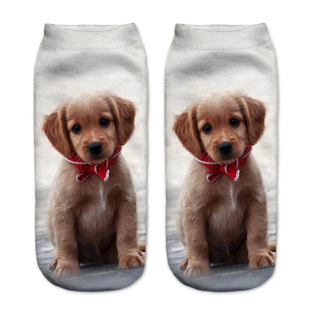 New Arrival 1Pair 3D Brown Color Dogs Printed Socks Unisex Cute Low Cut Ankle Socks Cotton Material White Color