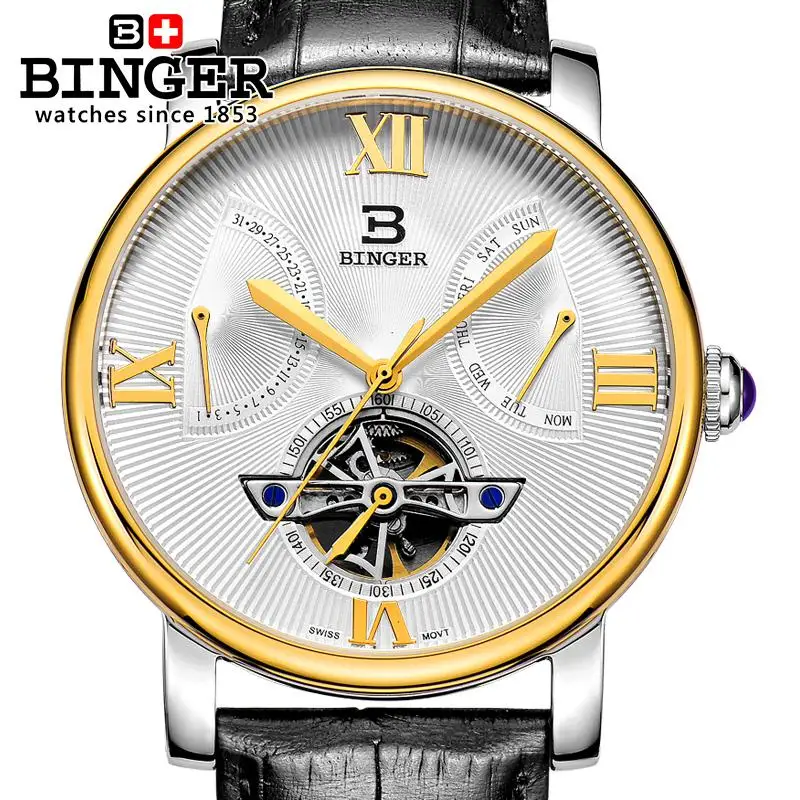 

Switzerland Men Watch Automatic Mechanical Binger Luxury Brand Men's Watch Relogio Masculino Sapphire Tourbillion Male BG-0408