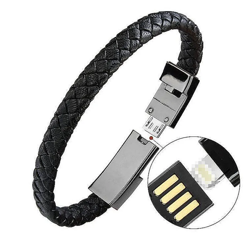Hot Outdoor Portable Leather Mini Micro Usb Bracelet Charger Outdoor Portable Leather Mini Micro Usb Bracelet Charger Data Charging Cable Sync Cord For Iphone6 6s Android Type C Phone