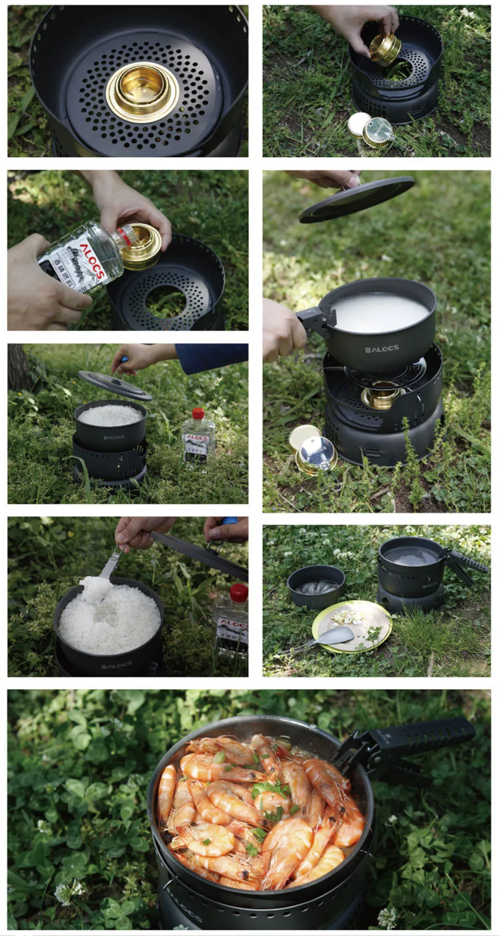 Panelas ao ar Fogão a Álcool Conjunto para Acampamento Fogão com Gripper Alocs Pessoa Livre Acampamento Cozinhar Caminhadas Piquenique Pot C05 2-4 8 Alocs c05 2-4 pessoa panelas ao ar