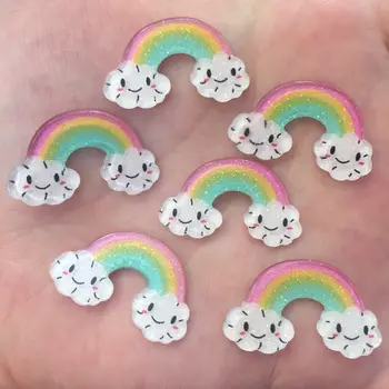 

New 10pcs resin lovely Colorful Glitter Smile Rainbow Flat back rhinestone appliques DIY Wedding Ornaments scrapbook craft SF621