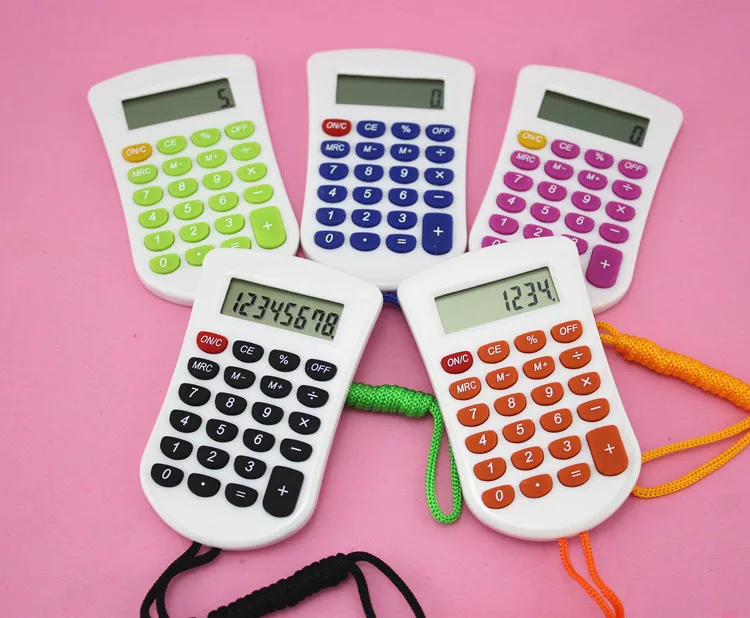Mini cute portable calculator color lanyard hanging neck exam small