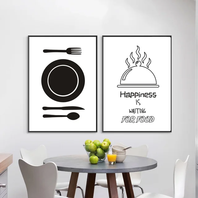 Pintura de lienzo de cocina de utensilios de cocina minimalista cartel