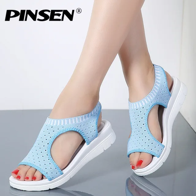 PINSEN 2021 Sandals  Women Summer  Shoes  Breathable Female 