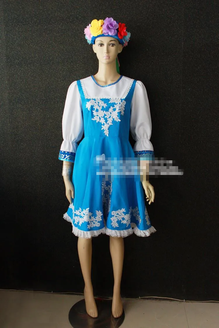 Традиционный русский Национальный Костюм танцевальный модный синий комбинезон женское летнее платье Россия танцевальная одежда