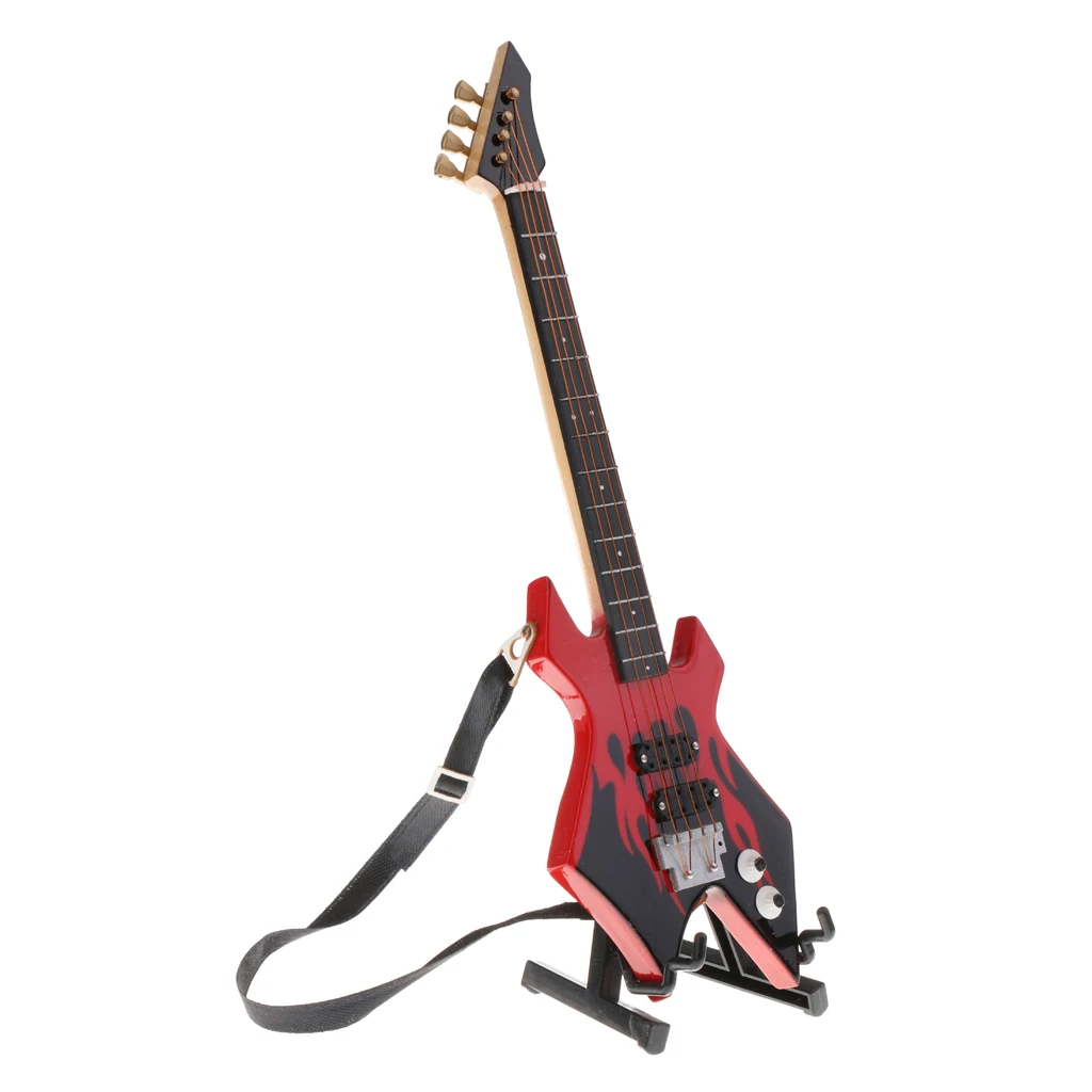 1/6 Wooden Electric Bass Model Musical Miniature for Action Figures