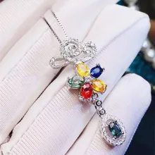 Натуральный сапфир ожерелье подвеска настоящий красочный сапфир 925 серебро 0.35ct* шт. 6 шт. драгоценный камень# J18122804