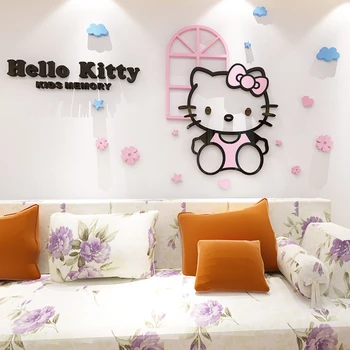

For HELLO KITTY 3d acrylic kt cat crystal three-dimensional wall stickers cartoon child real bedside applique