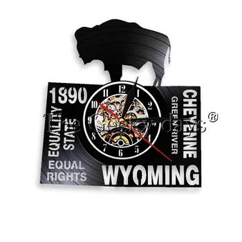 

1Piece Wyoming Wall Clock US State Vinyl Wall Art LED backlight Modern Clock Cheyenne Green River Vinyl Record Clock