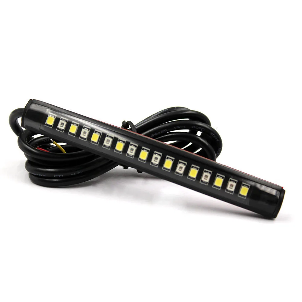 Mayitr 2pcs Universal Motorcycle 17 LED Flexible Strip Light Turn Signal Indicator White + Amber Led Running Tail Brake Lamp