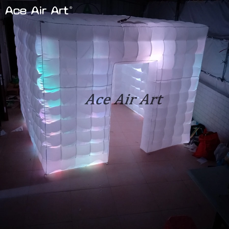 

Hot sale 3 m led inflatable canopy photo cube tent enclosure,led cubic structure office/trade show square tent for wedding