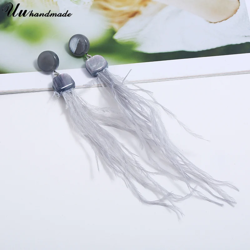 Earring Acrylic long feather tassel earrings for women oorbellen pendientes flecos boucle d'oreille aretes earings jewelry