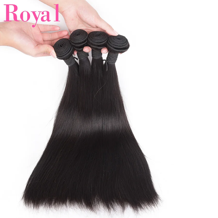 ROYAL 3/4Straight Hair Bundles With Closure Brazilian Hair Weave Bundles With Frontal 4*4 Remy Human Hair Bundles With Frontal