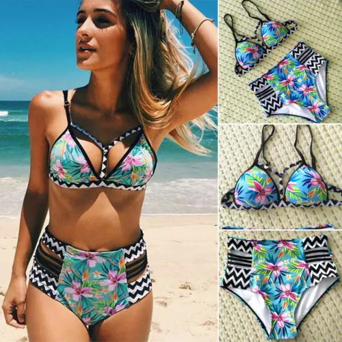 

Women's Padded Push-up Floral Bikini Set High Waist Swimsuit Bathing Suit Swimwear Two-Piece Suits Plus Size