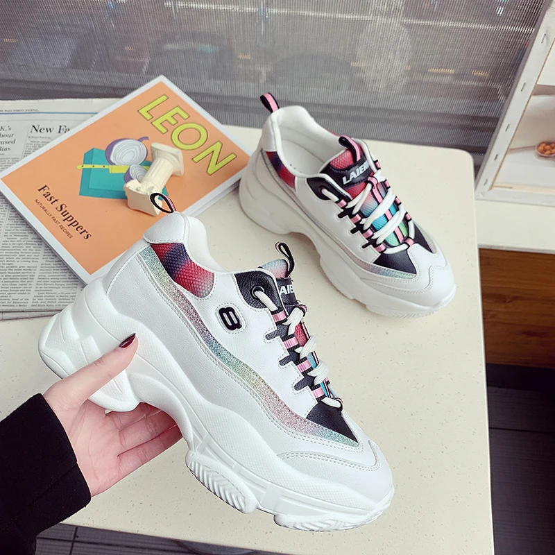 

Women Shoes Glitter Chunky Sneakers for Women Vulcanize Shoes Casual Fashion Dad Shoes Platform Sneakers Basket Chaussure Femme