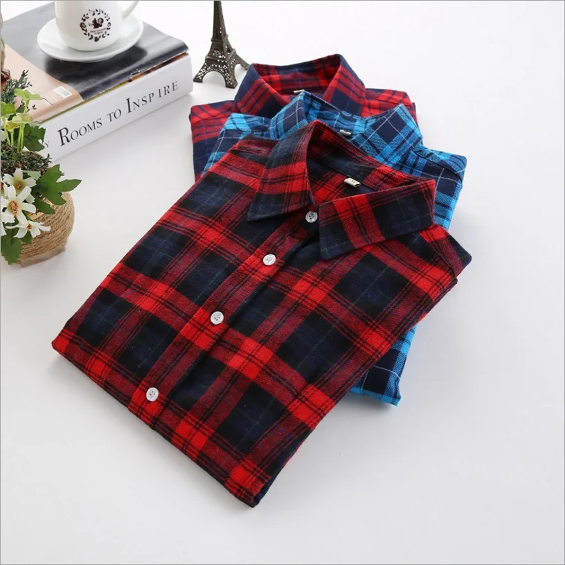 

Autumn 2019 New Women Casual Korean Blouse Long Sleeve Shirts Slim Plaid Blouses Fashion Streetwear Plus Size Women Clothes Tops