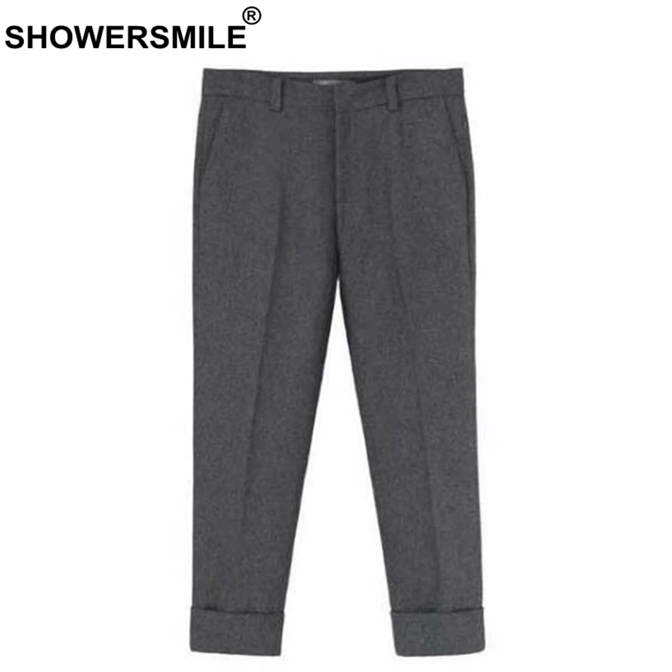 

SHOWERSMILE Wool Suit Pants Mens Tweed Grey Dress Pants Male Slim Fit Ankle Pants Smart Casual Vintage Autumn Winter Trousers