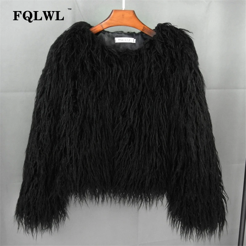 FQLWL красочное теплое искусственное женское меховое пальто размера плюс, черное, белое, розовое плюшевое пальто, женская меховая куртка на осень и зиму, мохнатая верхняя одежда