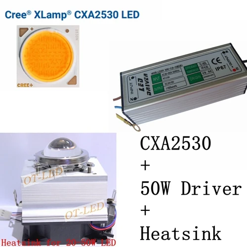 Cree CXA 2530 CXA2530 белый теплый белый 60 Вт COB светодиодный Диод излучатель лампа светильник+ 50 Вт водонепроницаемый драйвер 85-265VAC+ радиатор, объектив - Испускаемый цвет: led driver heatsink